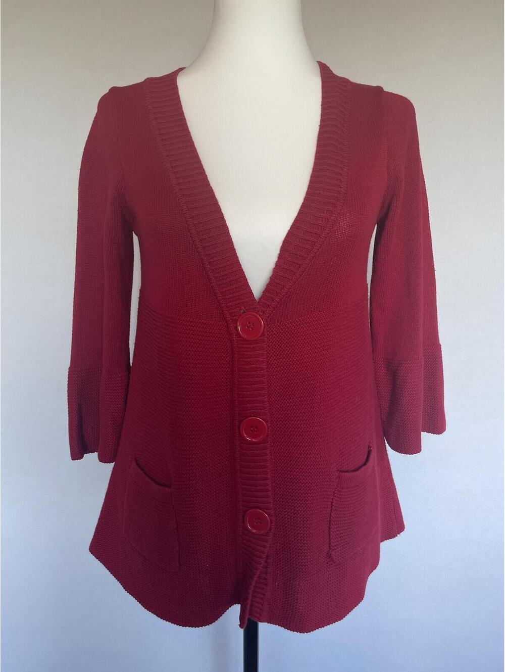 Red V-Neck Cardigan Sweater Size Small